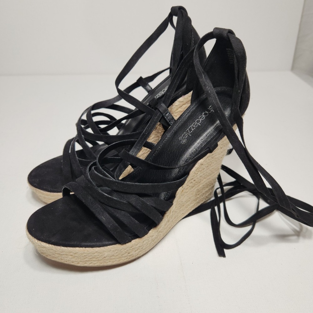 Shoe Dazzle Mireia Womens Strappy‎ Wedge Sandals Size 8 Black